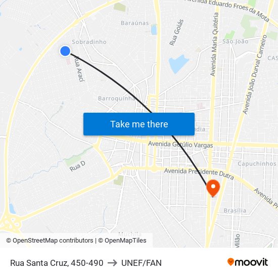 Rua Santa Cruz, 450-490 to UNEF/FAN map