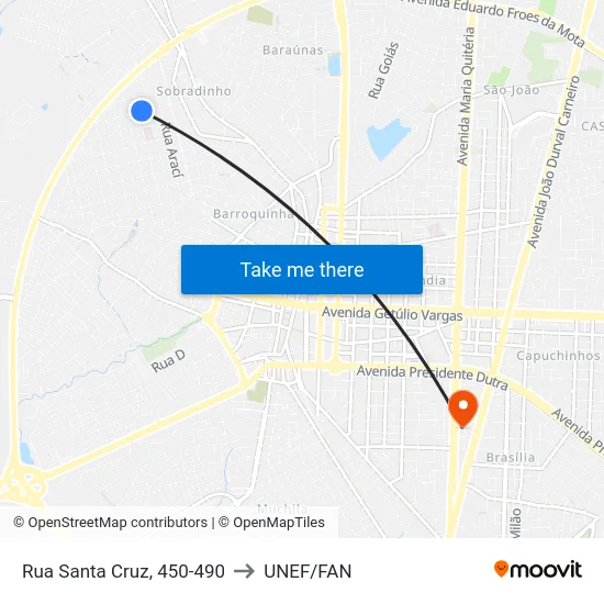 Rua Santa Cruz, 450-490 to UNEF/FAN map