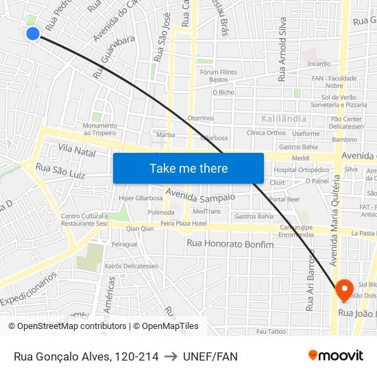 Rua Gonçalo Alves, 120-214 to UNEF/FAN map