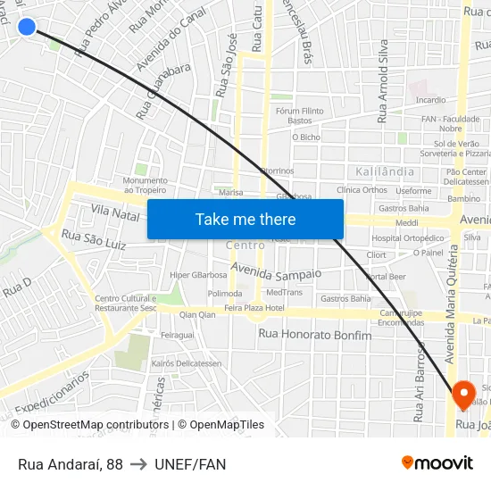 Rua Andaraí, 88 to UNEF/FAN map