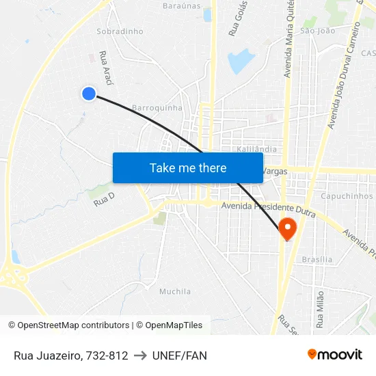 Rua Juazeiro, 732-812 to UNEF/FAN map