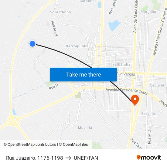 Rua Juazeiro, 1176-1198 to UNEF/FAN map
