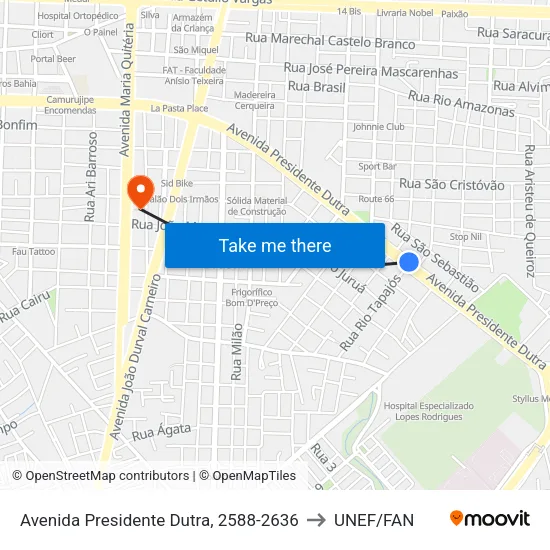 Avenida Presidente Dutra, 2588-2636 to UNEF/FAN map