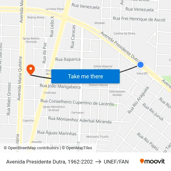Avenida Presidente Dutra, 1962-2202 to UNEF/FAN map