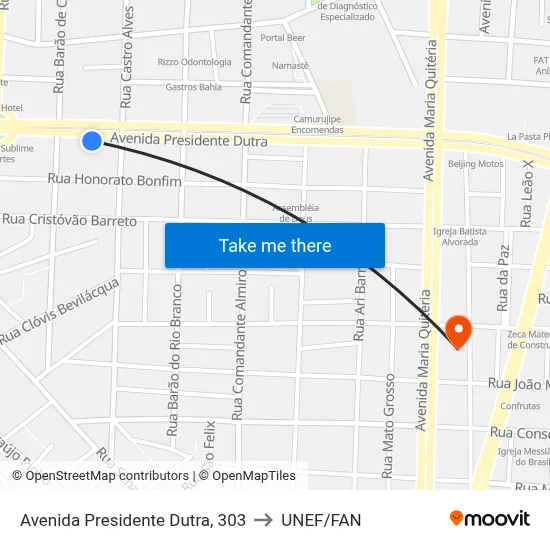 Avenida Presidente Dutra, 303 to UNEF/FAN map