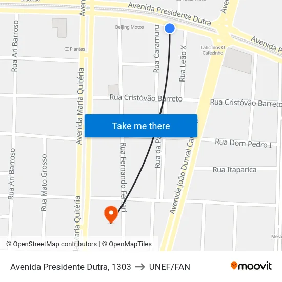 Avenida Presidente Dutra, 1303 to UNEF/FAN map