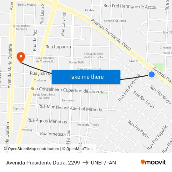 Avenida Presidente Dutra, 2299 to UNEF/FAN map
