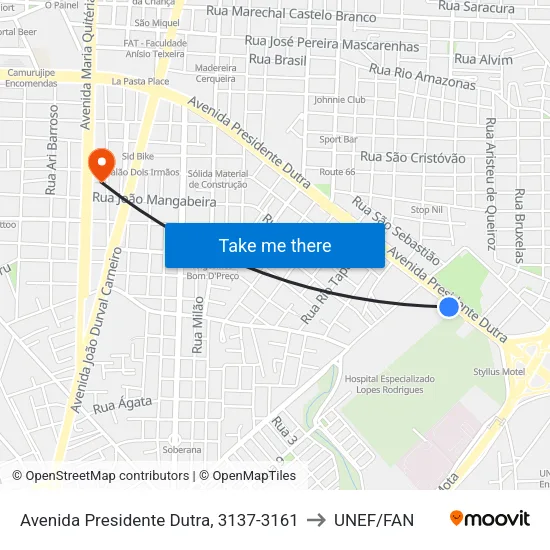 Avenida Presidente Dutra, 3137-3161 to UNEF/FAN map