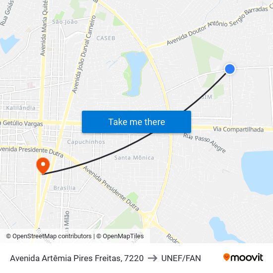 Avenida Artêmia Pires Freitas, 7220 to UNEF/FAN map