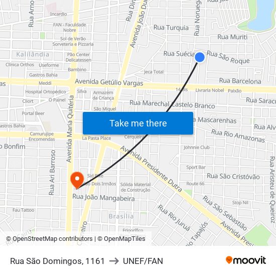 Rua São Domingos, 1161 to UNEF/FAN map