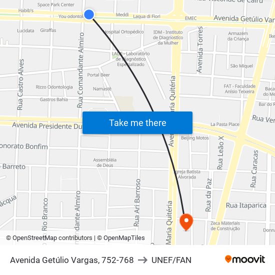 Avenida Getúlio Vargas, 752-768 to UNEF/FAN map