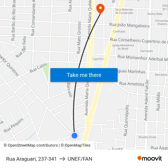 Rua Araguari, 237-341 to UNEF/FAN map