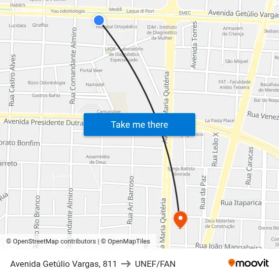 Avenida Getúlio Vargas, 811 to UNEF/FAN map