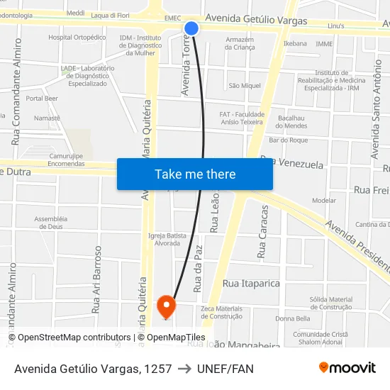 Avenida Getúlio Vargas, 1257 to UNEF/FAN map