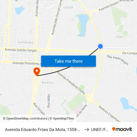 Avenida Eduardo Fróes Da Mota, 1558-1622 to UNEF/FAN map