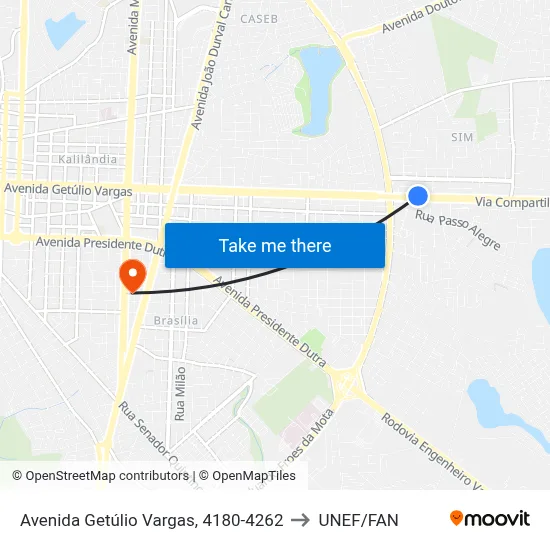 Avenida Getúlio Vargas, 4180-4262 to UNEF/FAN map