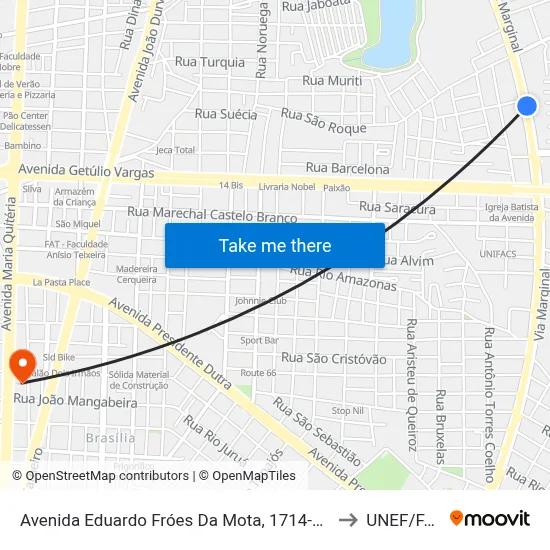 Avenida Eduardo Fróes Da Mota, 1714-1762 to UNEF/FAN map