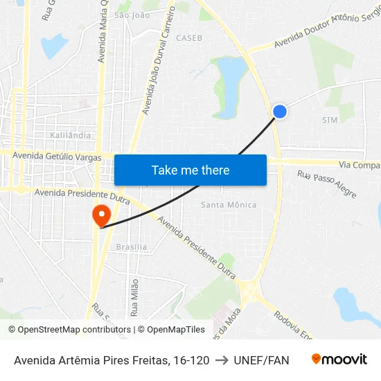 Avenida Artêmia Pires Freitas, 16-120 to UNEF/FAN map