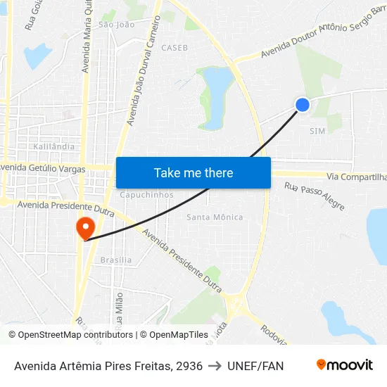 Avenida Artêmia Pires Freitas, 2936 to UNEF/FAN map