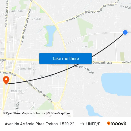 Avenida Artêmia Pires Freitas, 1520-2274 to UNEF/FAN map