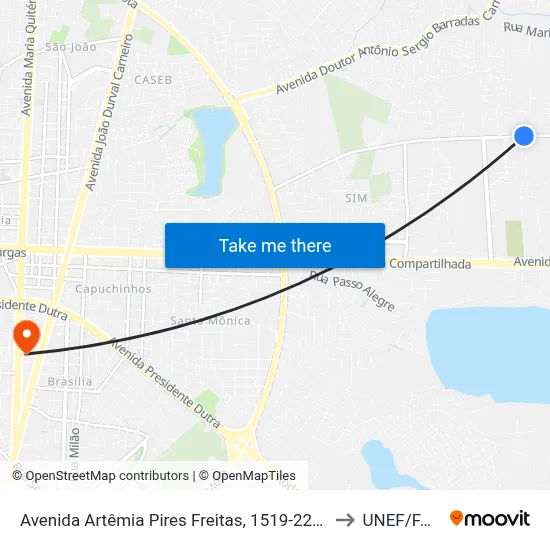 Avenida Artêmia Pires Freitas, 1519-2273 to UNEF/FAN map