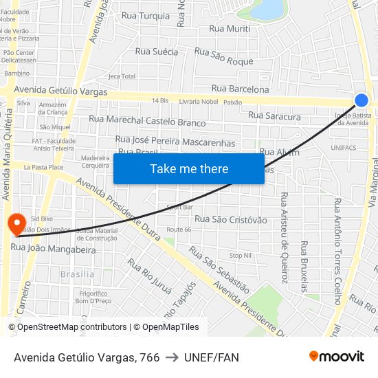 Avenida Getúlio Vargas, 766 to UNEF/FAN map