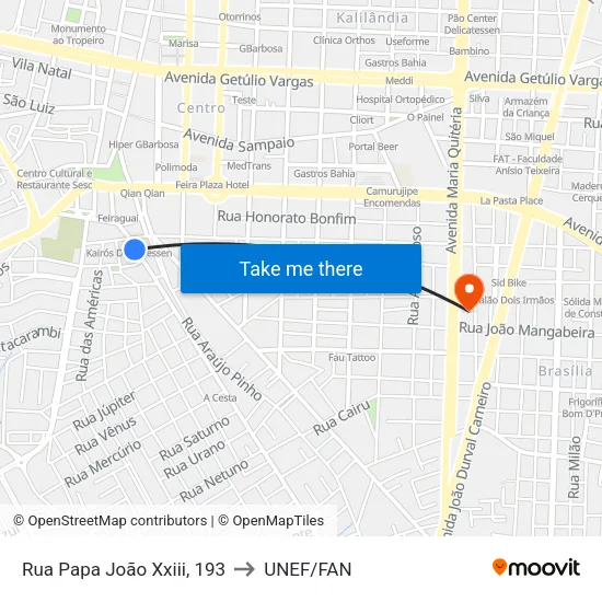 Rua Papa João Xxiii, 193 to UNEF/FAN map