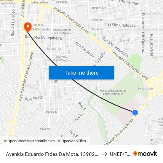 Avenida Eduardo Fróes Da Mota, 13902-14222 to UNEF/FAN map