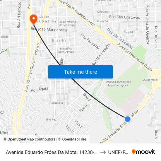 Avenida Eduardo Fróes Da Mota, 14238-14402 to UNEF/FAN map