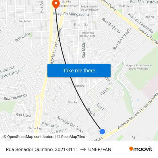 Rua Senador Quintino, 3021-3111 to UNEF/FAN map