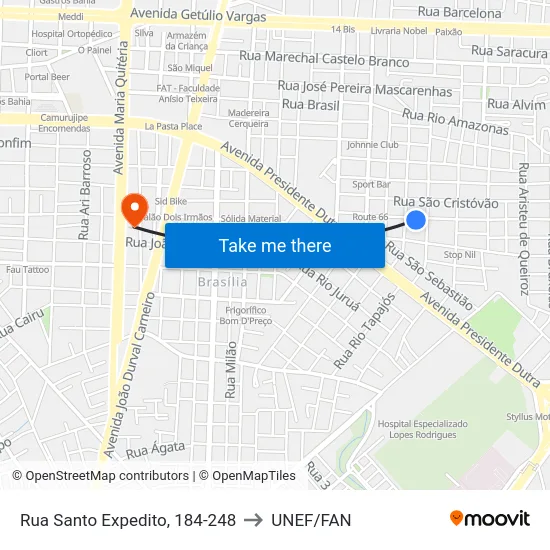 Rua Santo Expedito, 184-248 to UNEF/FAN map