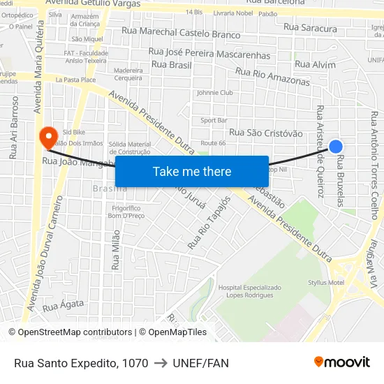 Rua Santo Expedito, 1070 to UNEF/FAN map
