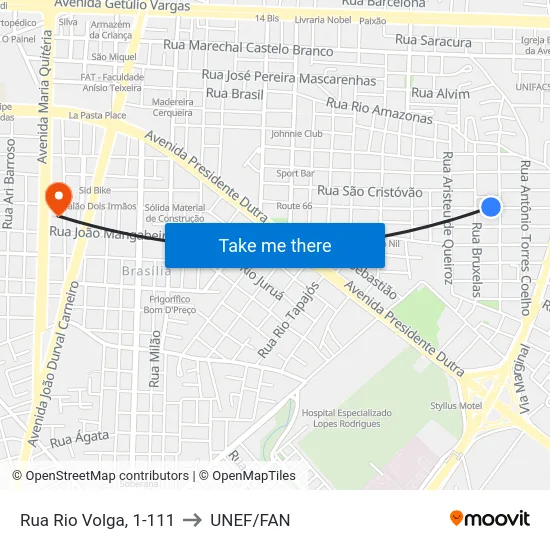Rua Rio Volga, 1-111 to UNEF/FAN map