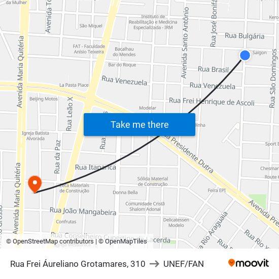 Rua Frei Áureliano Grotamares, 310 to UNEF/FAN map