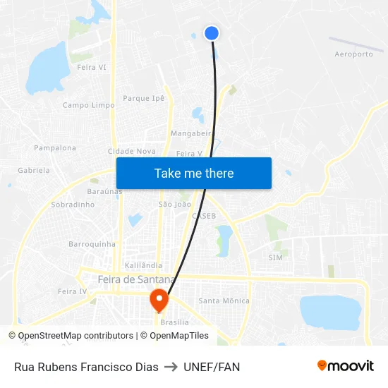 Rua Rubens Francisco Dias to UNEF/FAN map