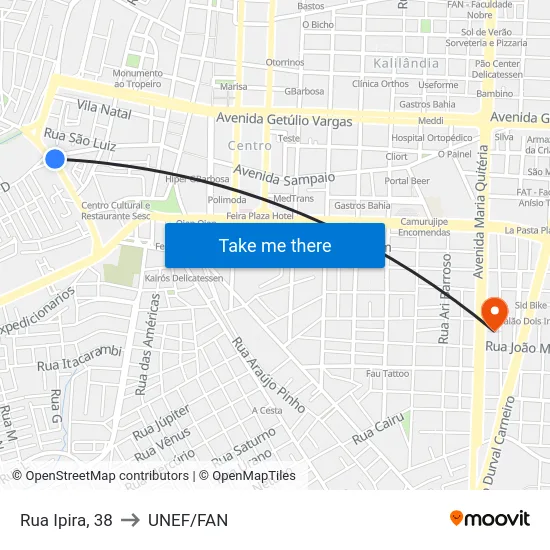 Rua Ipira, 38 to UNEF/FAN map