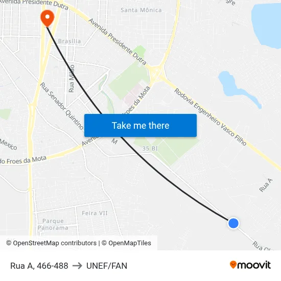 Rua A, 466-488 to UNEF/FAN map