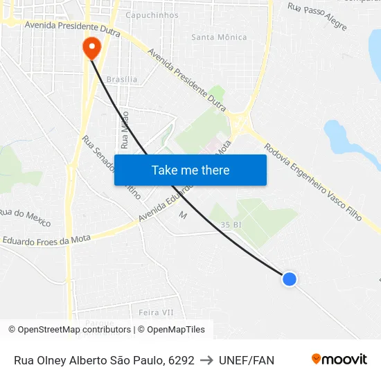 Rua Olney Alberto São Paulo, 6292 to UNEF/FAN map