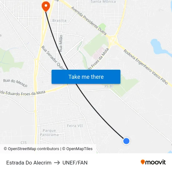 Estrada Do Alecrim to UNEF/FAN map