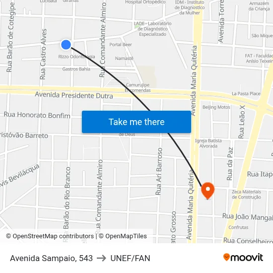 Avenida Sampaio, 543 to UNEF/FAN map