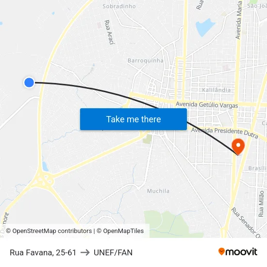 Rua Favana, 25-61 to UNEF/FAN map