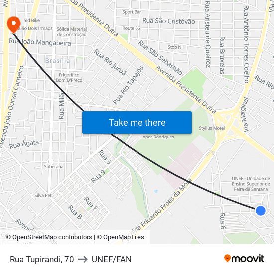 Rua Tupirandi, 70 to UNEF/FAN map