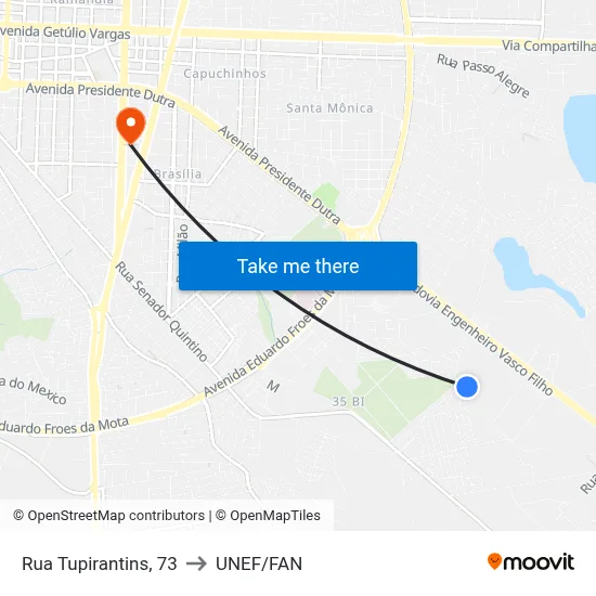 Rua Tupirantins, 73 to UNEF/FAN map