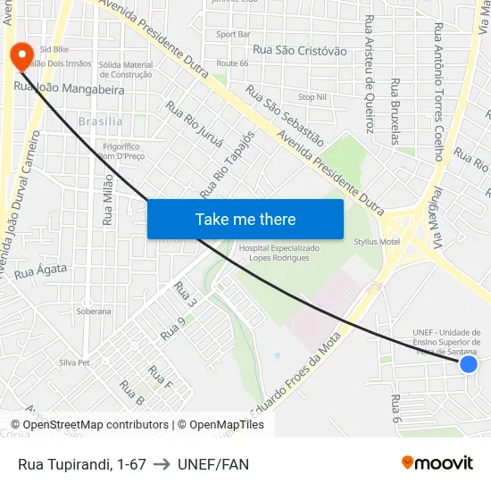 Rua Tupirandi, 1-67 to UNEF/FAN map