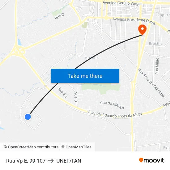 Rua Vp E, 99-107 to UNEF/FAN map
