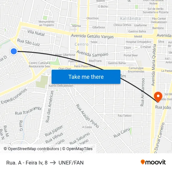 Rua. A - Feira Iv, 8 to UNEF/FAN map