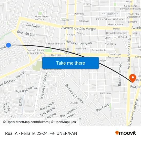 Rua. A - Feira Iv, 22-24 to UNEF/FAN map