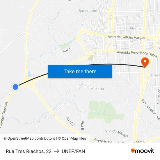 Rua Tres Riachos, 22 to UNEF/FAN map