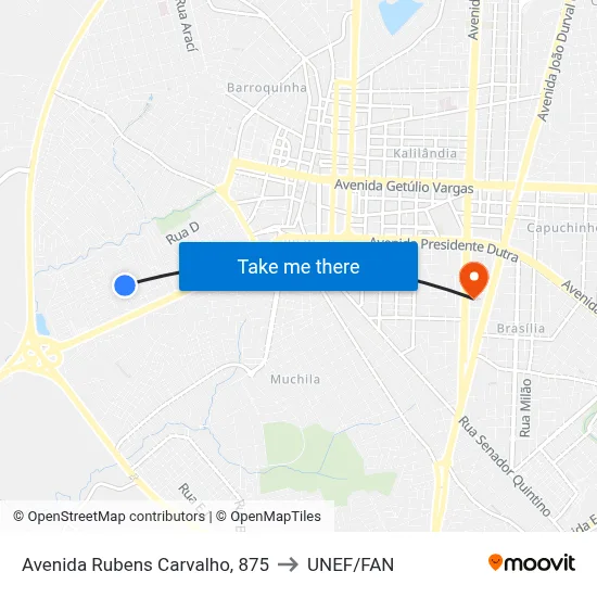 Avenida Rubens Carvalho, 875 to UNEF/FAN map
