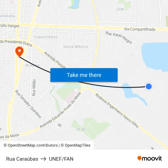 Rua Caraúbas to UNEF/FAN map